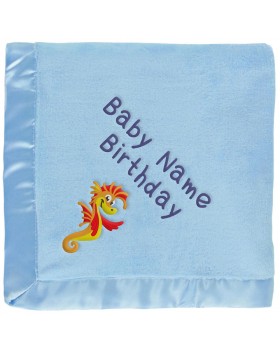 Customized Blue Baby Blanket - Orange Seahorse